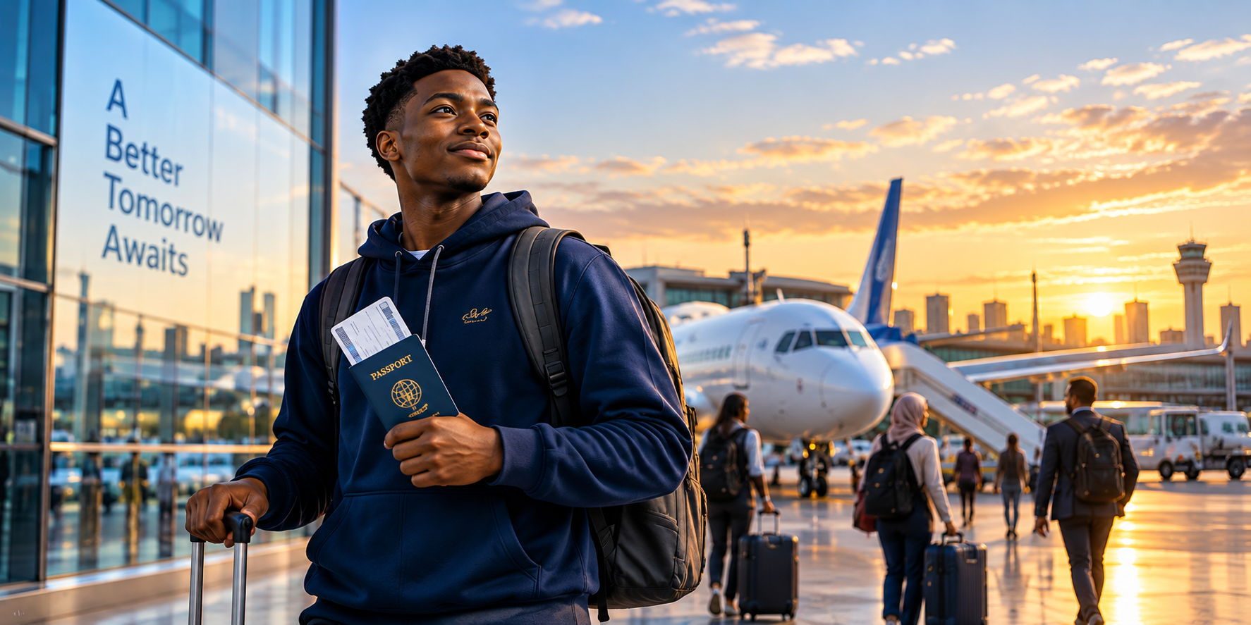 Student travelling to study abroad